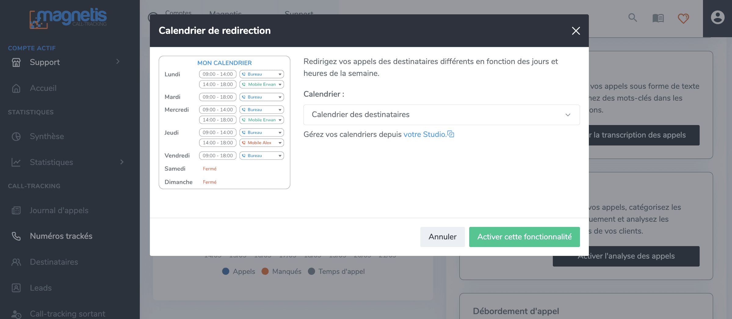 Association du calendrier au numéro Magnétis