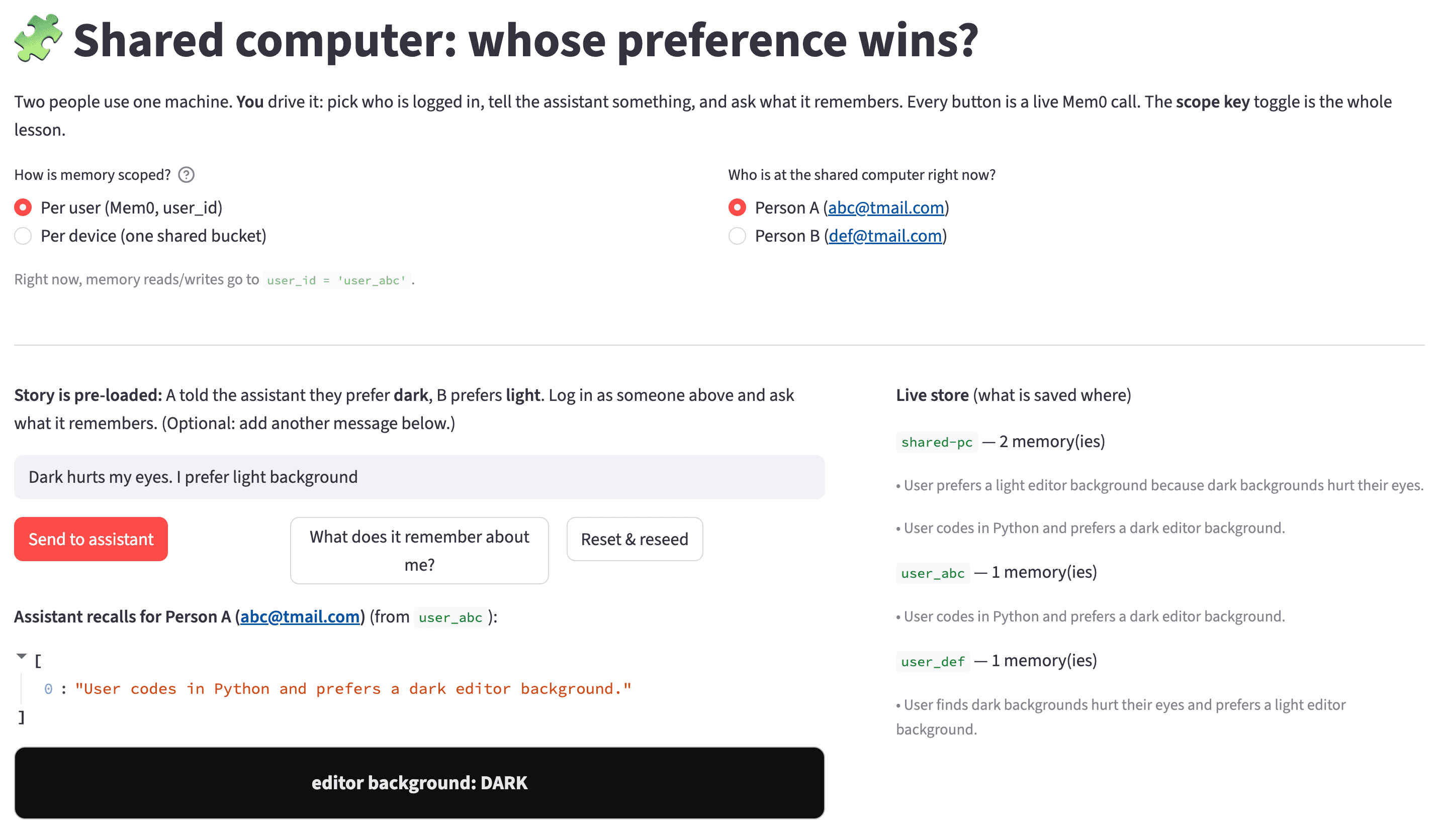 Shared computer preference