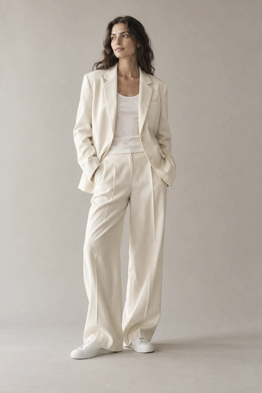 Woman in an ivory suit