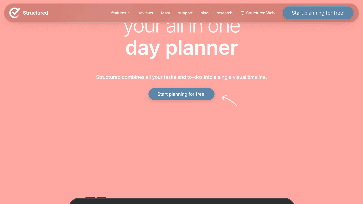 Structured daily planner app