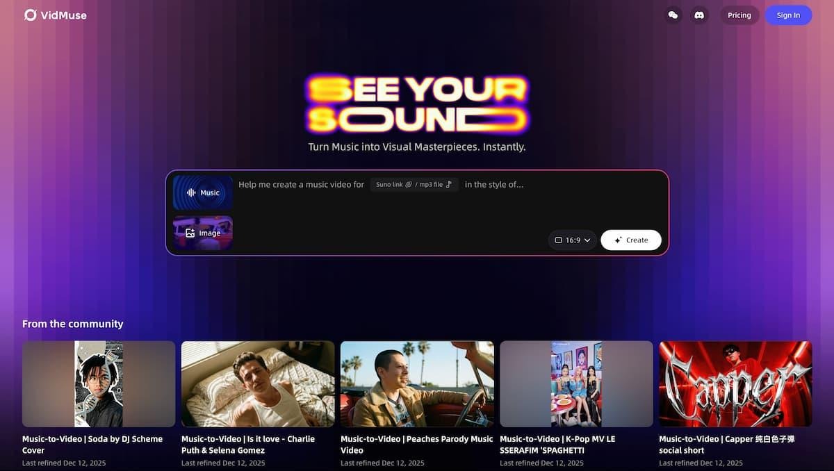 VidMuse | VidMuse | AI Music Video Agent for Suno, Udio & Spotify Artists