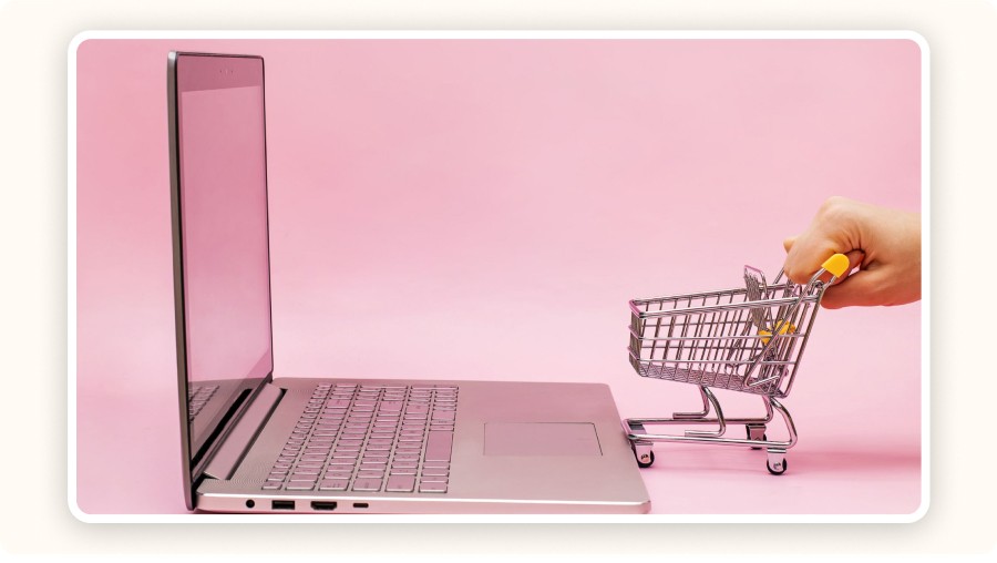 Shopping cart and laptop