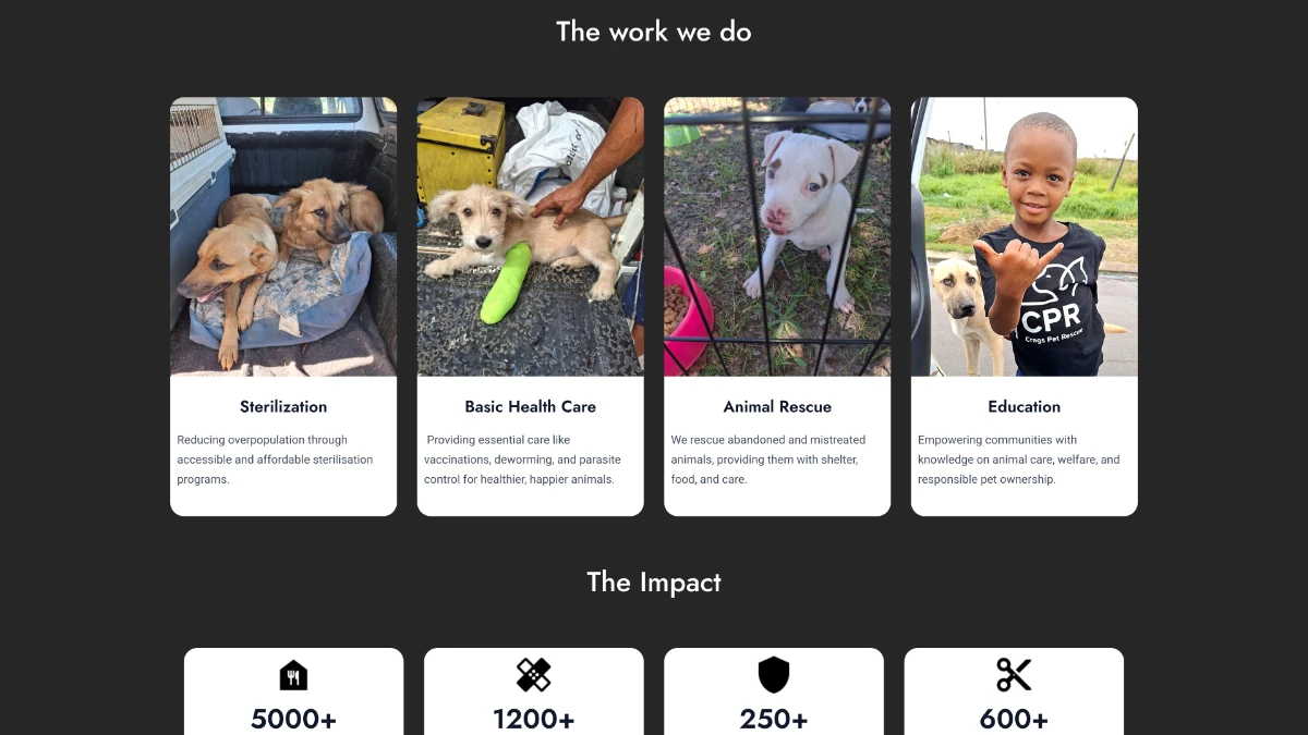 Screenshot of cragspetrescue.org.za - services section