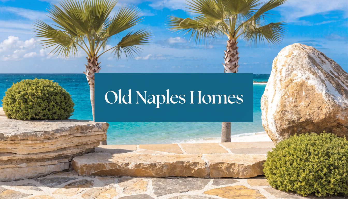 a beach front property with a blue banner reaidng 'old naples homes'