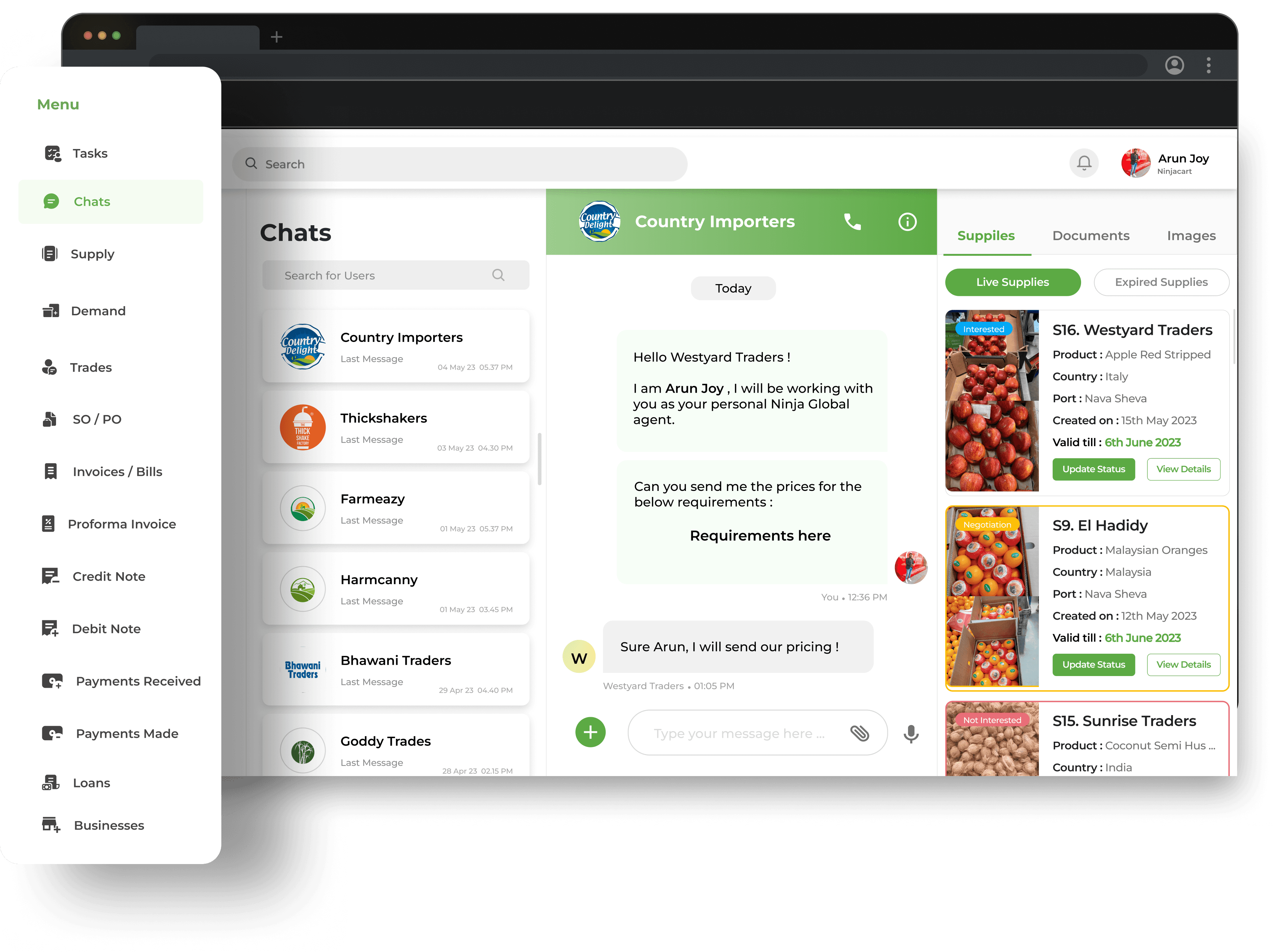 Ninja Connect — chat-based trade desk on desktop