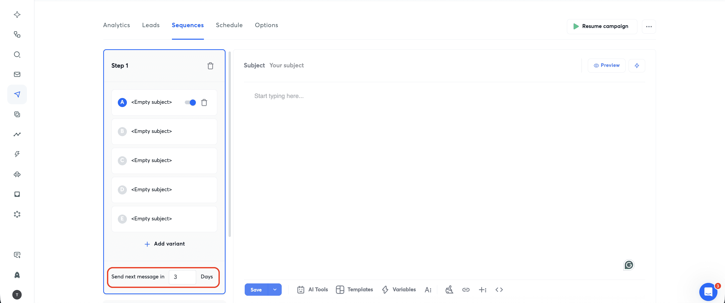 Managing time duration between emails in Instantly.ai