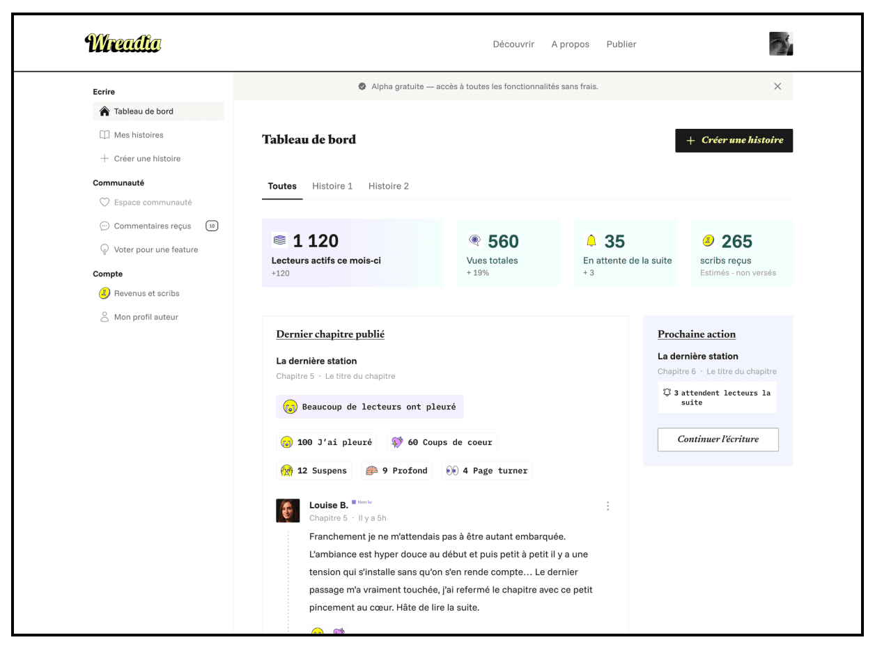 Mockup desktop de la plateforme Wreadia