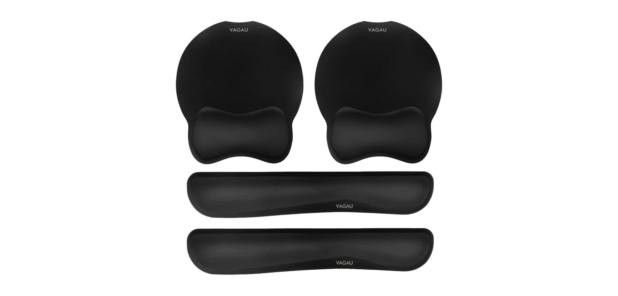 Set of black ergonomic mouse pads and wrist rests with memory foam support