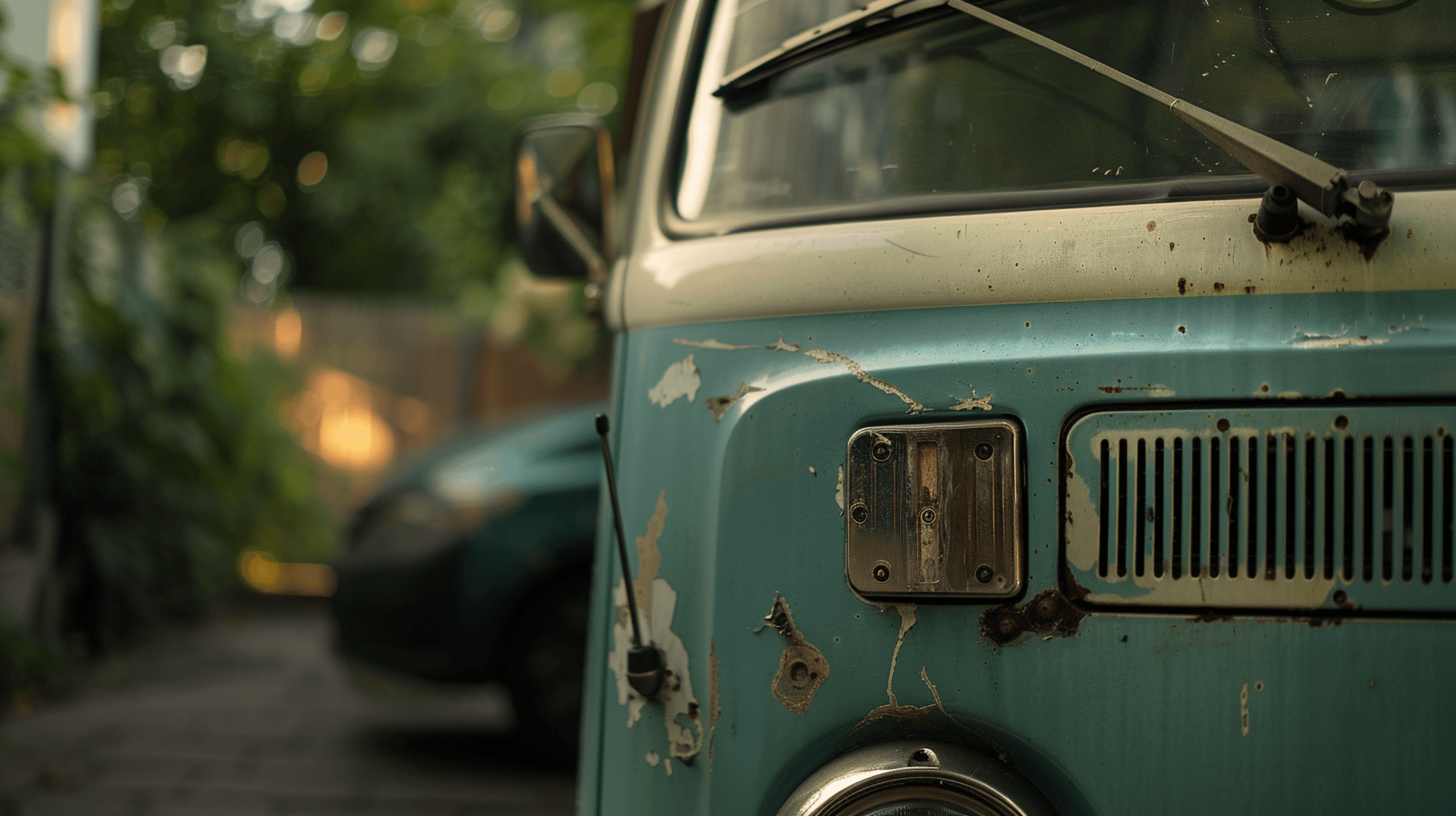 close-up of a classic camper van