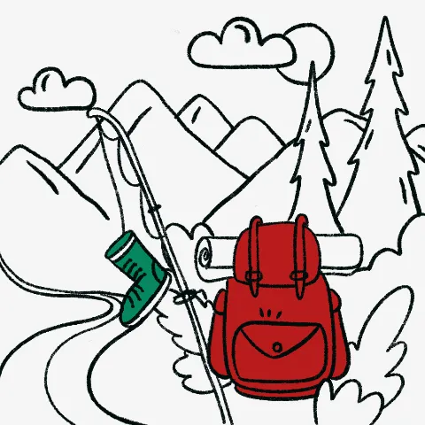 Ryggsäck och kängor på bergsstig