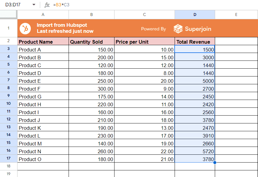 Press Ctrl+D (or Command+D on Mac) to fill the formula down