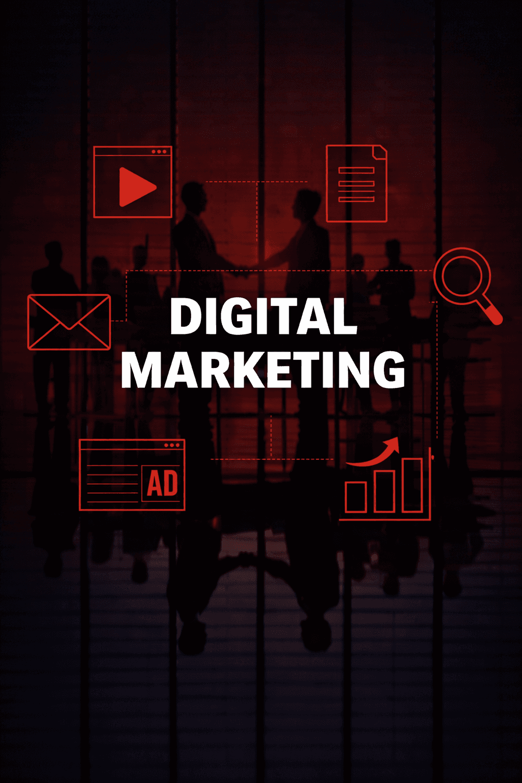Digital marketing services concept showing SEO, email marketing, content, and online advertising strategies for business growth