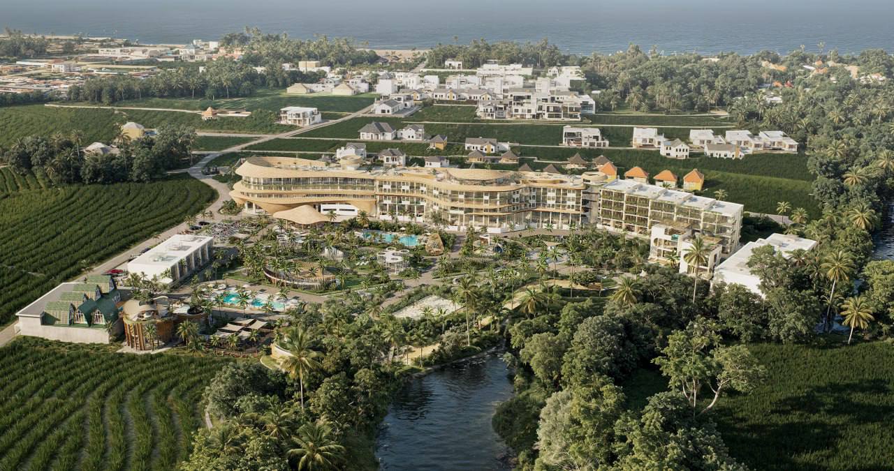 Large-scale residential complex in Changgu district in the style of Singaporean modernism and eco-futurism