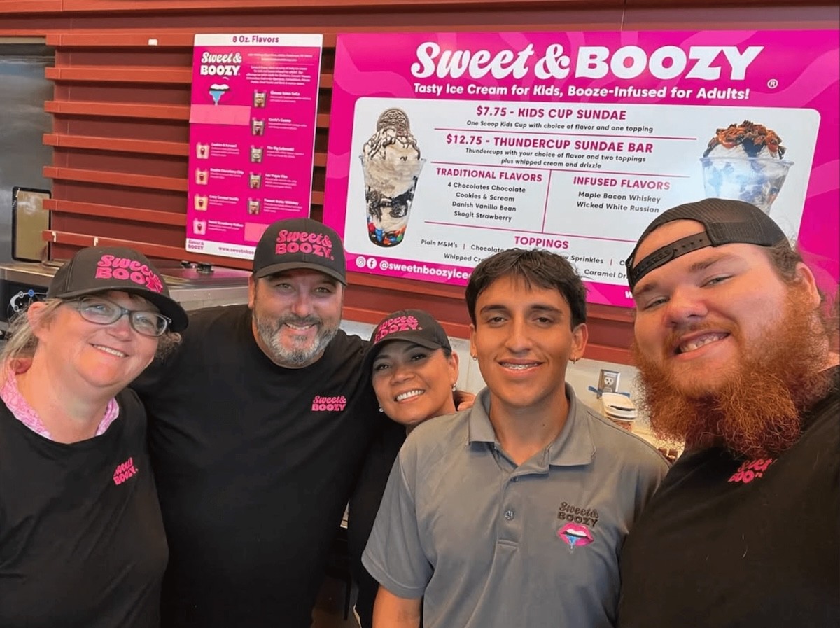 Sweet & Boozy ice cream Storefront with owner and retail crew