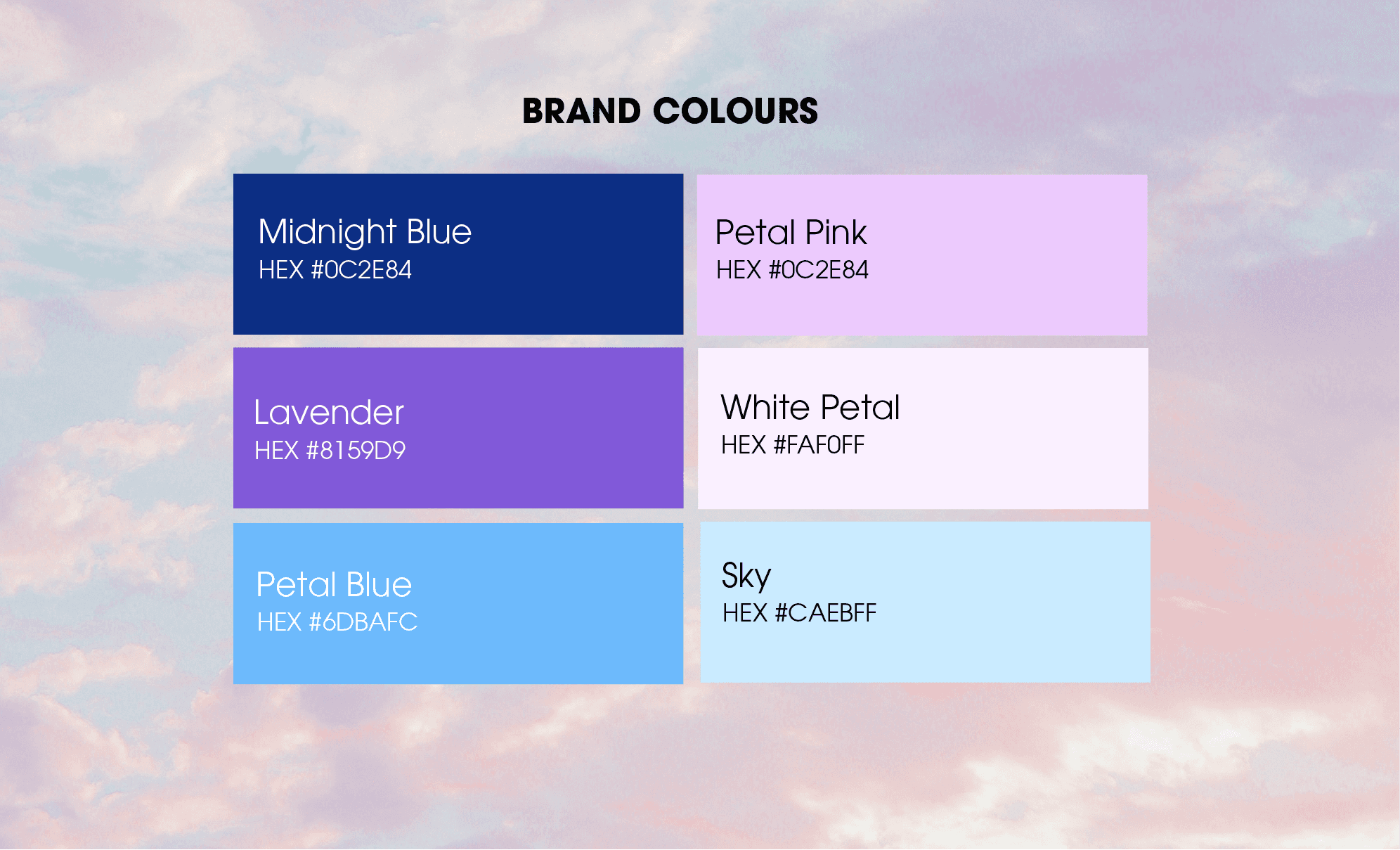 Elizabeth Robinson's brand colour palette featuring dark blues, purple, and pink