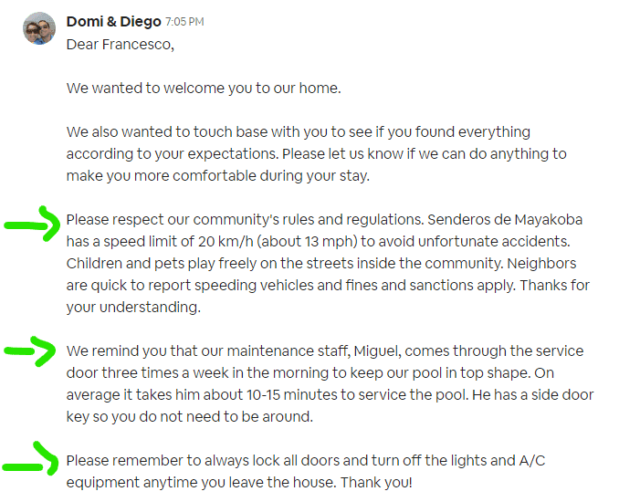 How we send reminders to Airbnb Guests about our policies