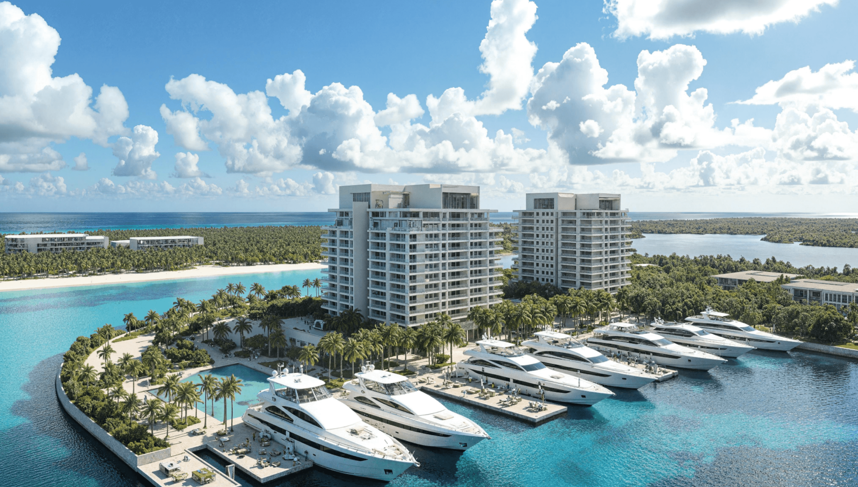 Vista aerea de un desarrollo de departamentos en el caribe