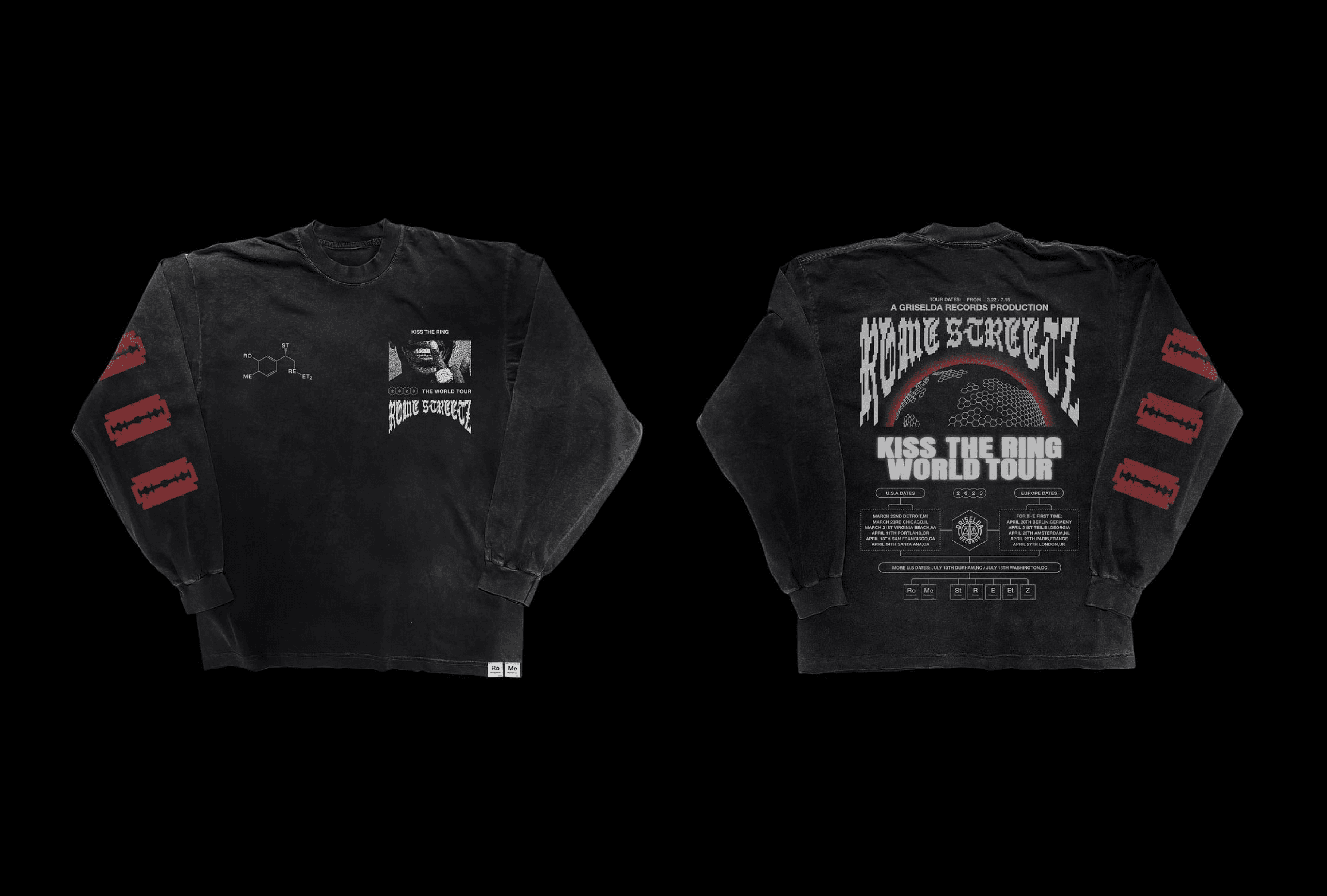 front and back sides of the design on a black long sleeve shirt