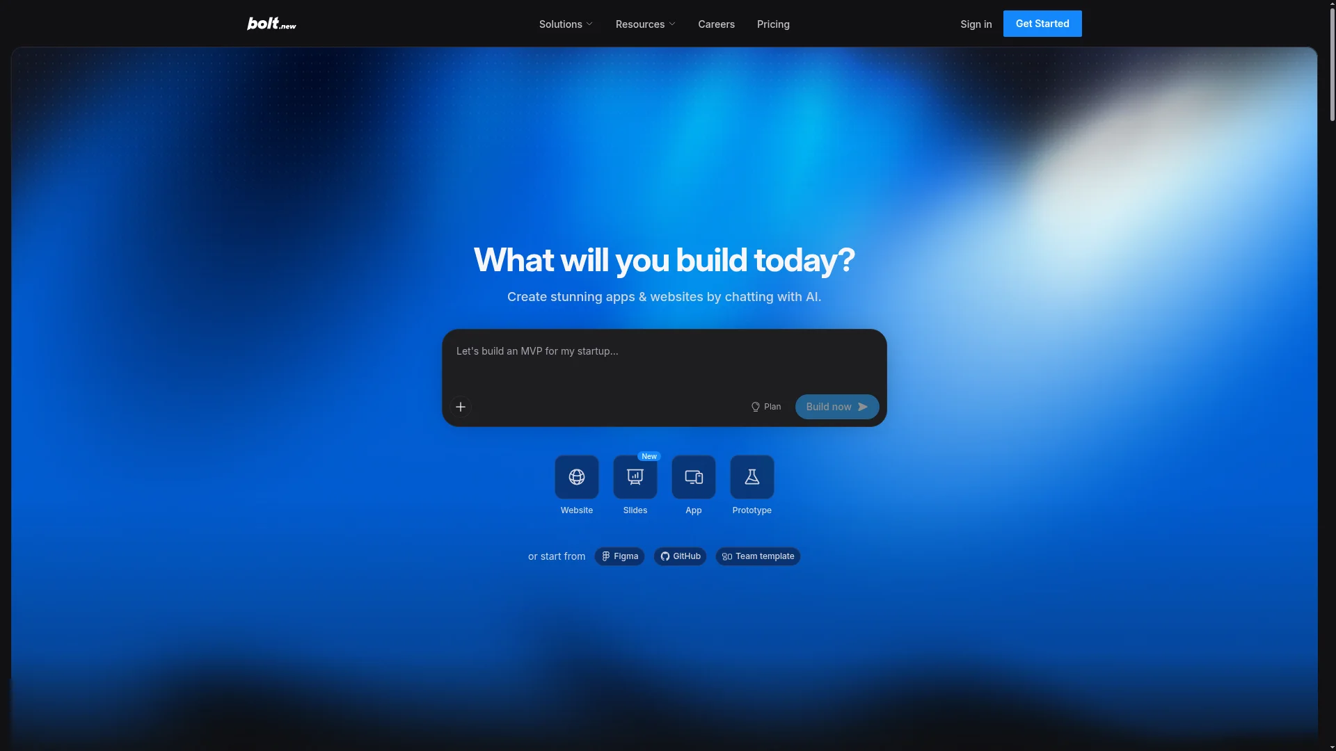 Bolt.new AI full-stack web app builder homepage