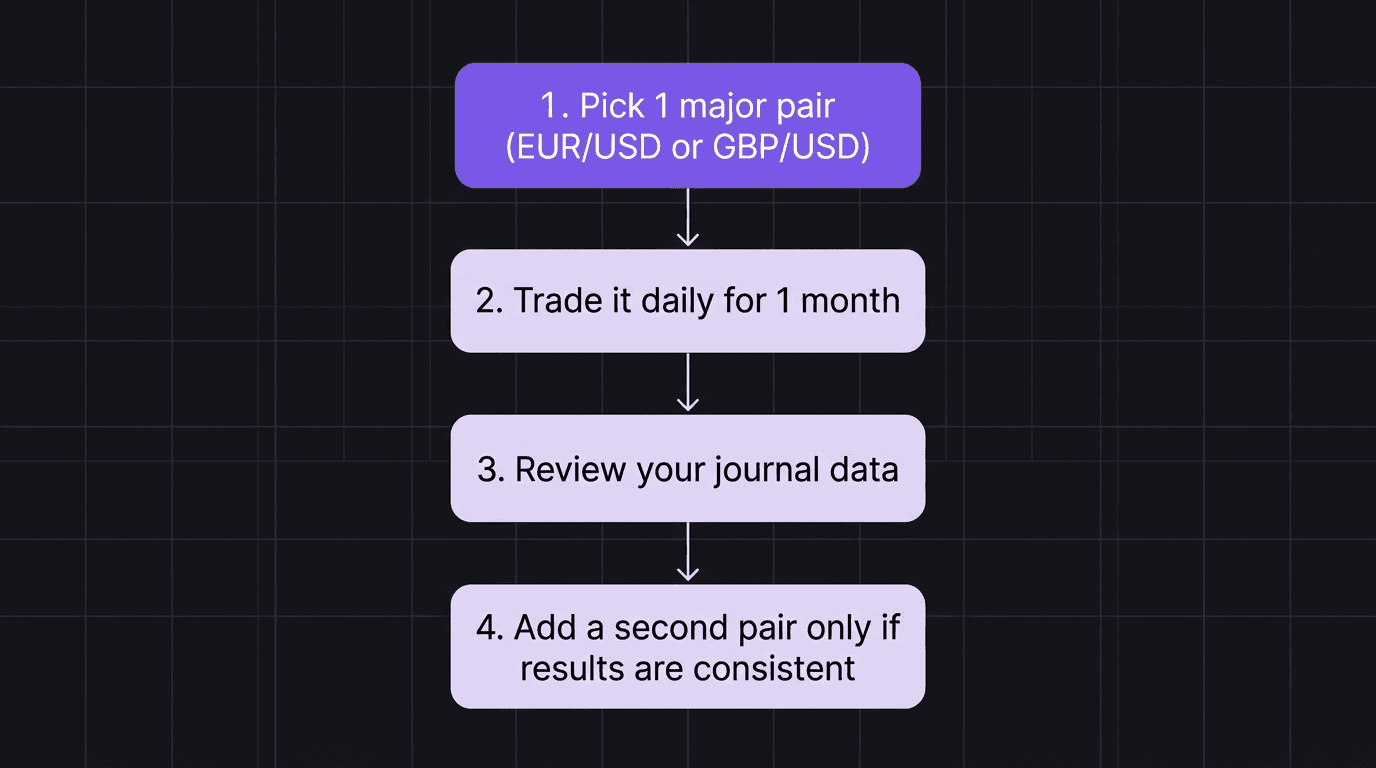 Flowchart showing the decision process for choosing how many currency pairs to trade as a beginner