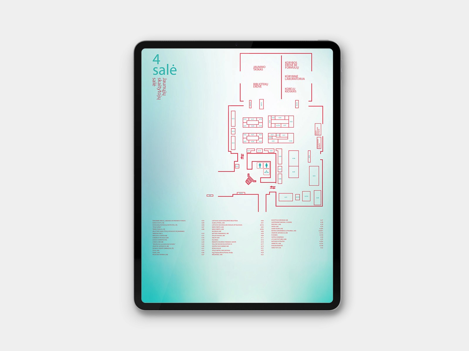 (3 of 5) Series of leaflet pages for Vilnius Book Fair 2024 displayed across iPad mockups.