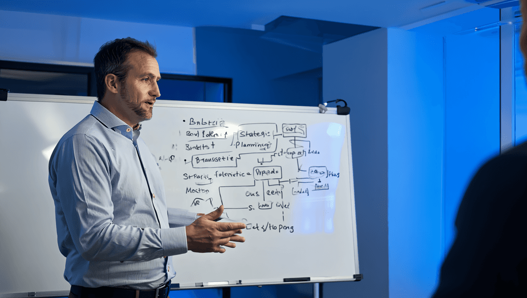 man presenting in front of audit