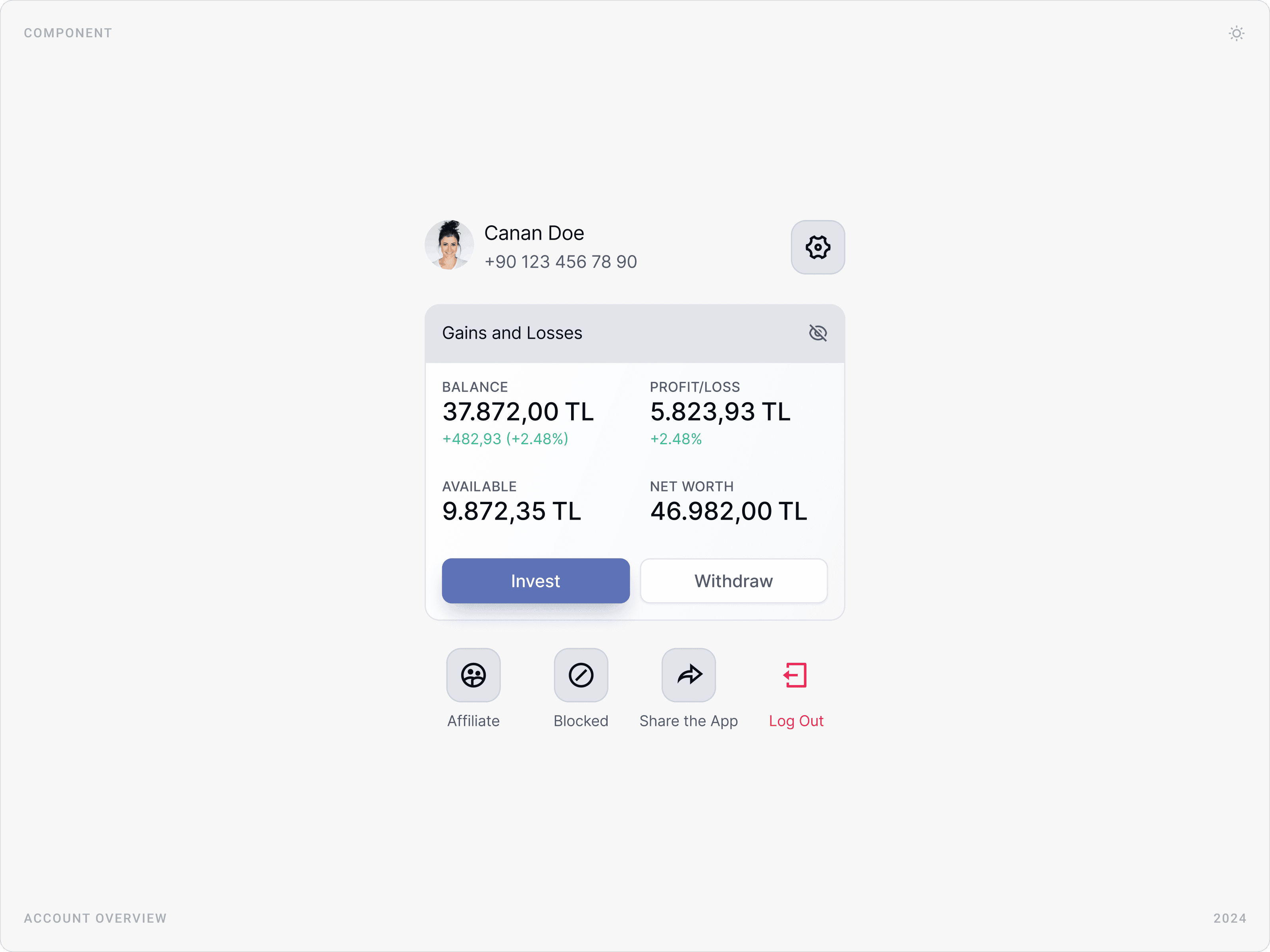 Modern Account Overview Dashboard Component Design