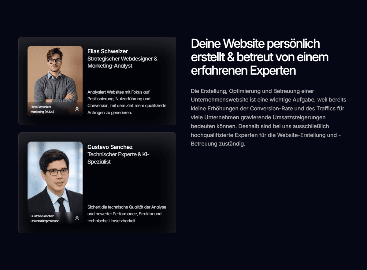 Eine über-uns-Sektion auf der Website von Blaq Nexus