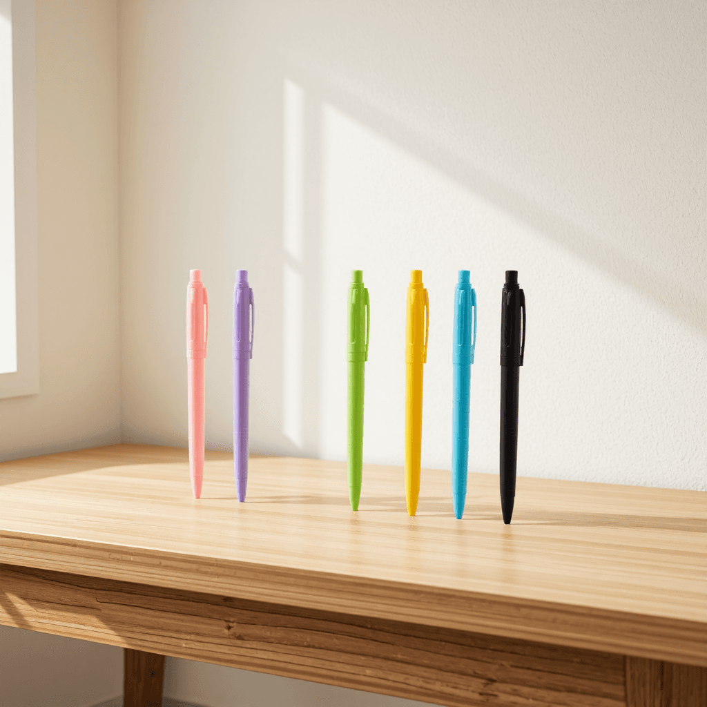 product photography of set of colored gel pens