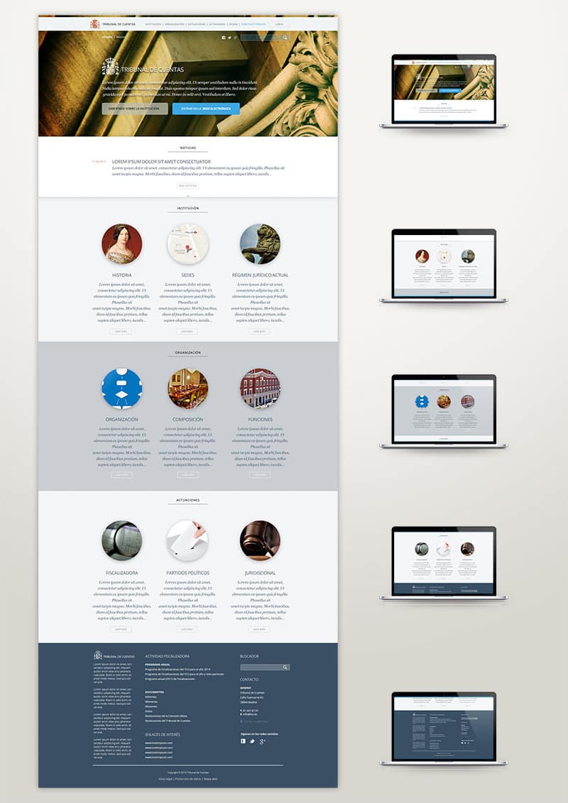 Diseño de página web del Tribunal de Cuentas, estructura, secciones y funciones.