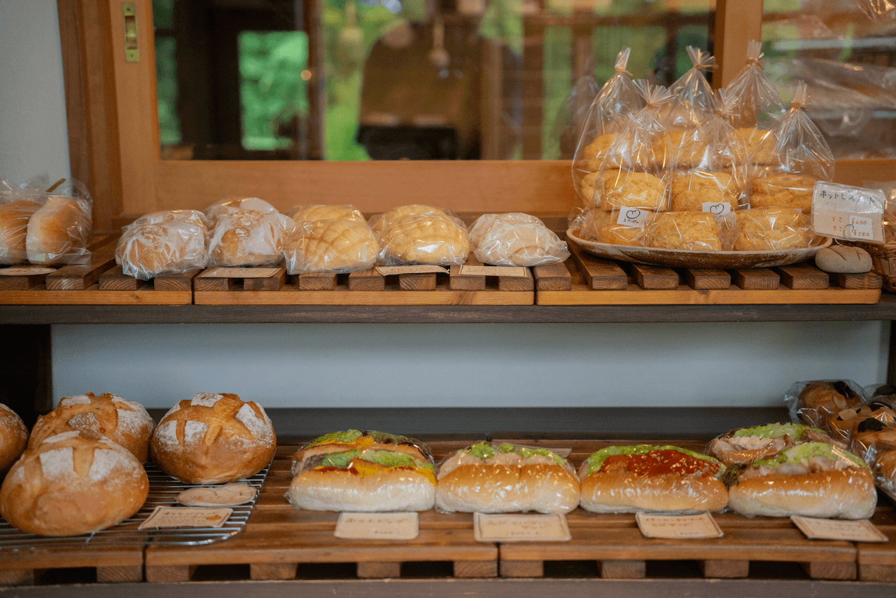 Selection of bread on the shelf ready for purchase
