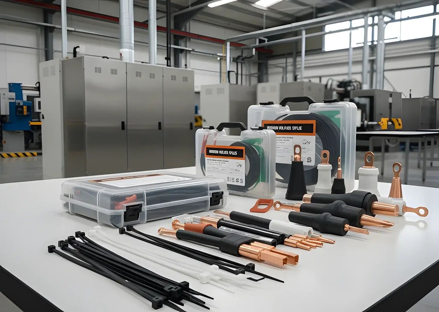 variedad de accesorios eléctricos sobre mesa