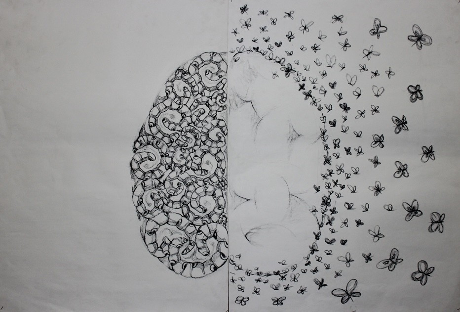 herd of sheep on road painting