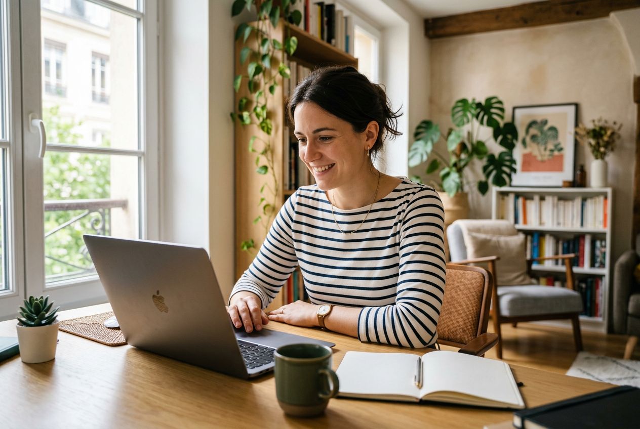 Freelance travaillant sur ordinateur portable, profil auto-entrepreneur