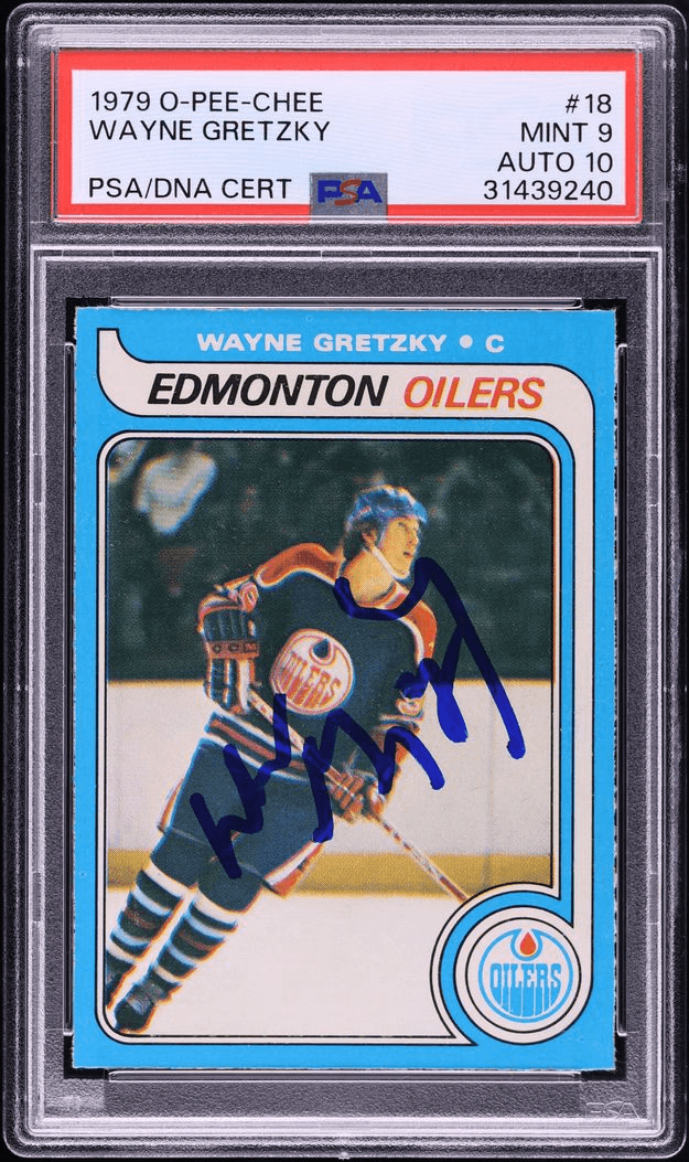 1979 O-Pee-Chee Hockey Wayne Gretzky ROOKIE AUTO DNA 10 #18 PSA 9 MINT