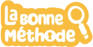 Logo « La bonne méthode » en lettres blanches sur fond jaune, avec une loupe.