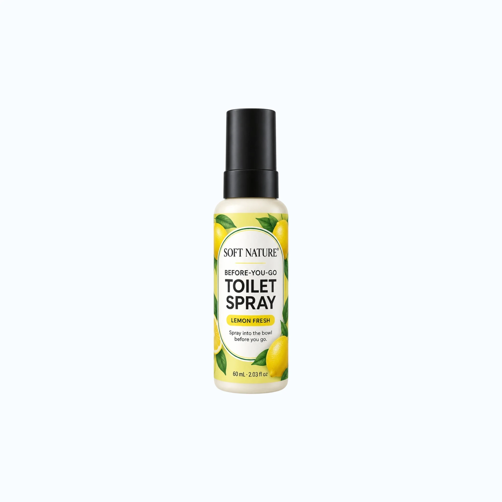 SOFT NATURE Sea Salt & Sage before-you-go toilet spray, 125 mL bottle with a black label and black trigger sprayer.