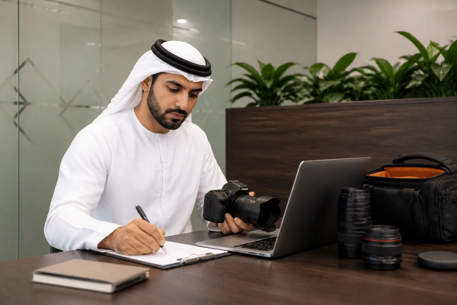 Running a Photography Business in the UAE Legally beside a camera and a Dubai trade