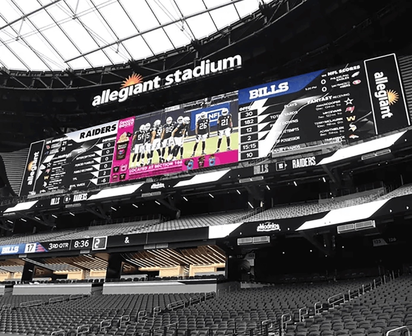 Sweet & Boozy L bracket design on Allegiant Stadium Jumbotron