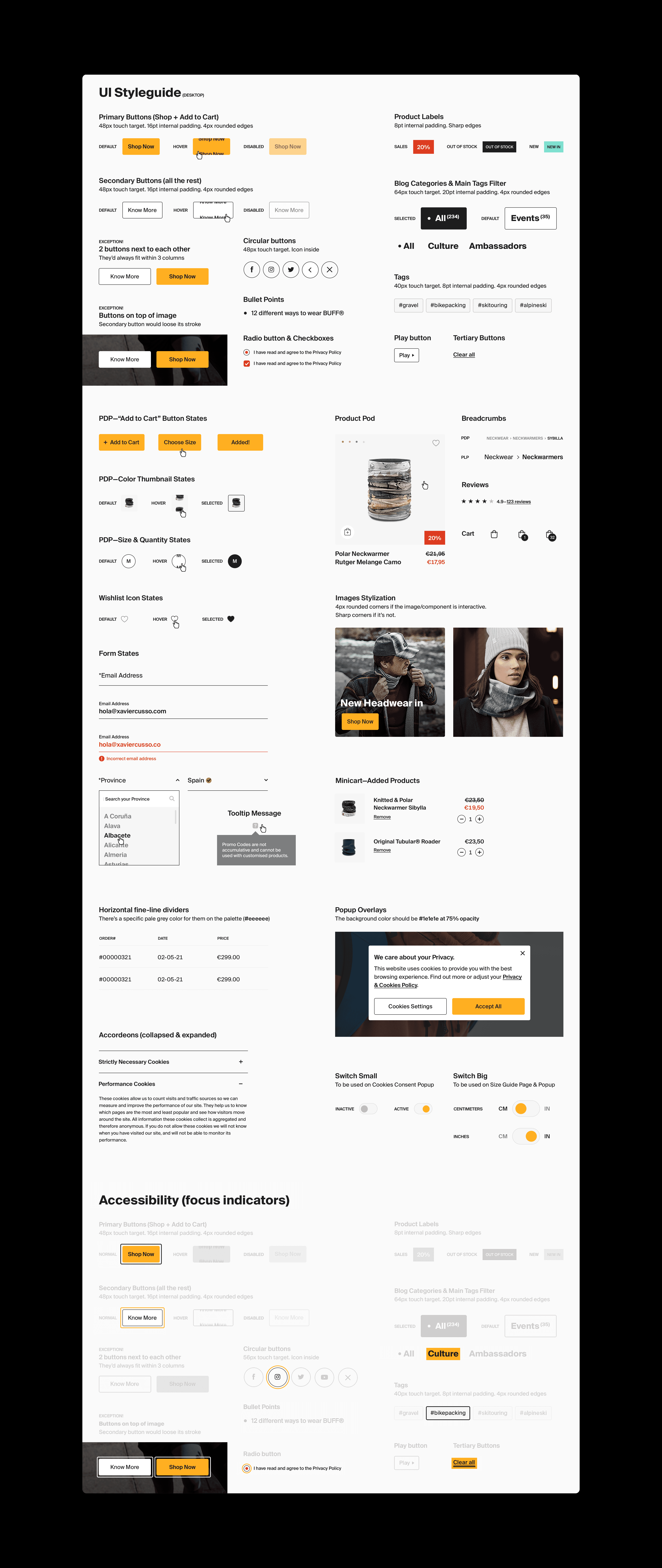 BUFF® UI styleguide and accessibility focus indicators.