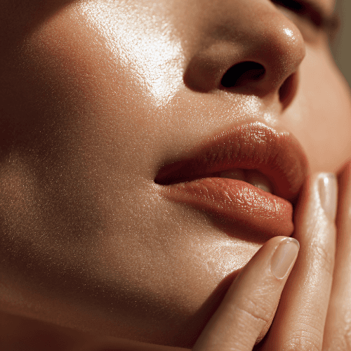 woman touching her lips