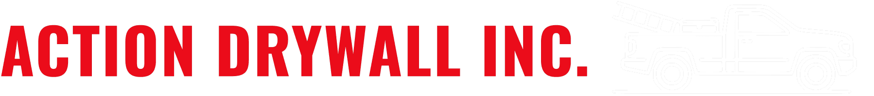 Action Drywall Inc. Logo with white work truck and bold red lettering