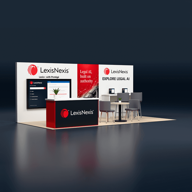10x20 legal technology booth rental with branded graphics and software demonstration area
