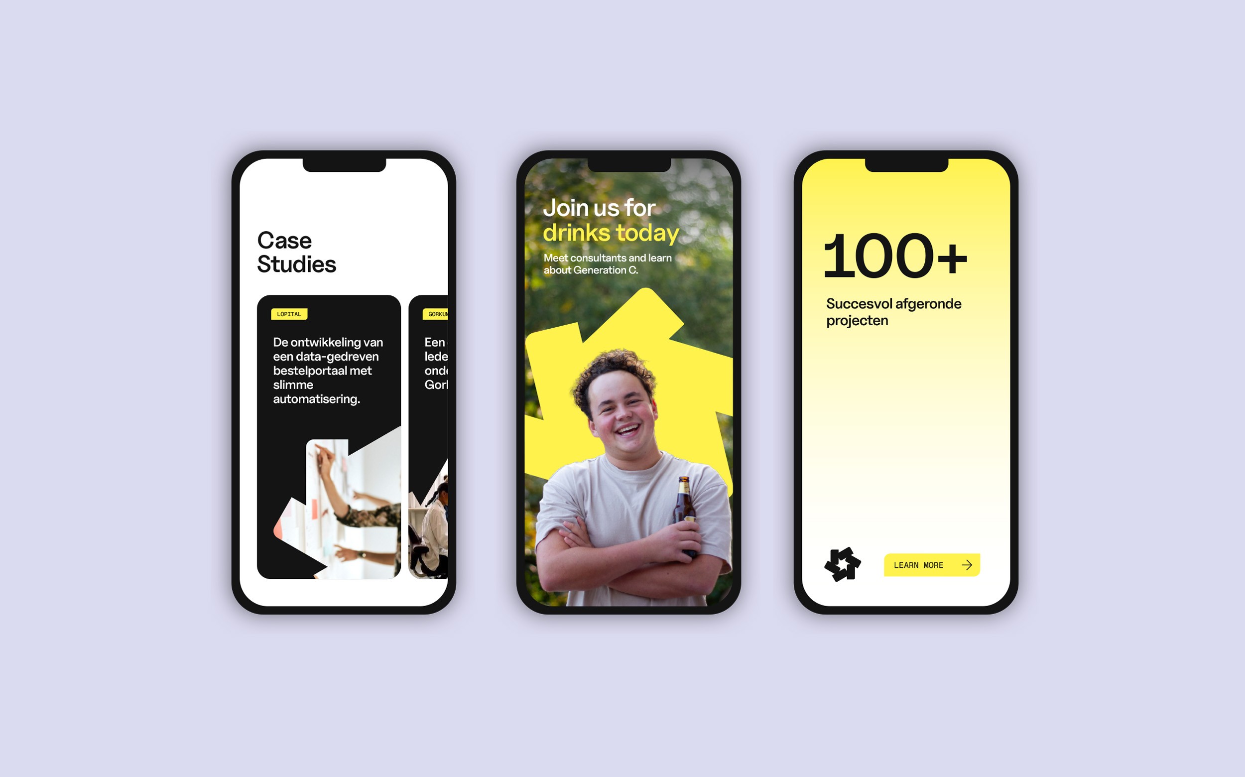 phone mockups with social media posts