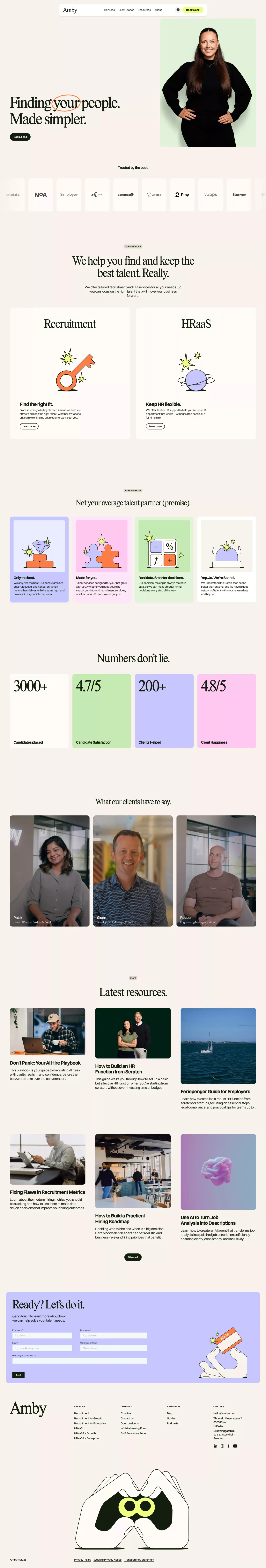 Amby - Recruiting & HR Services to Grow landing page screenshot showcasing HR design