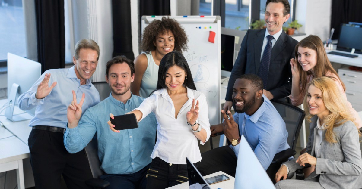 office images taking a selfie