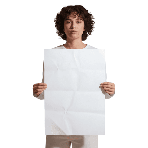 Vertical poster mockup held by female model