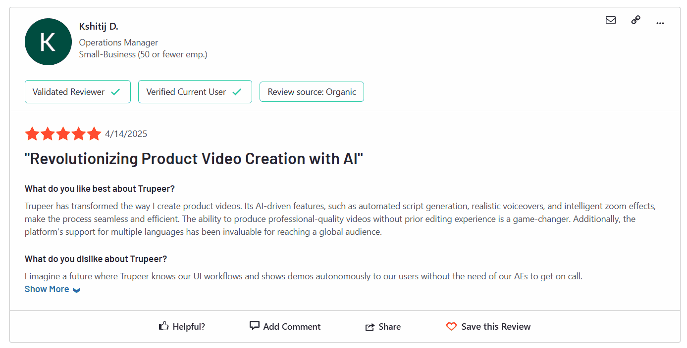 trupeer review on G2