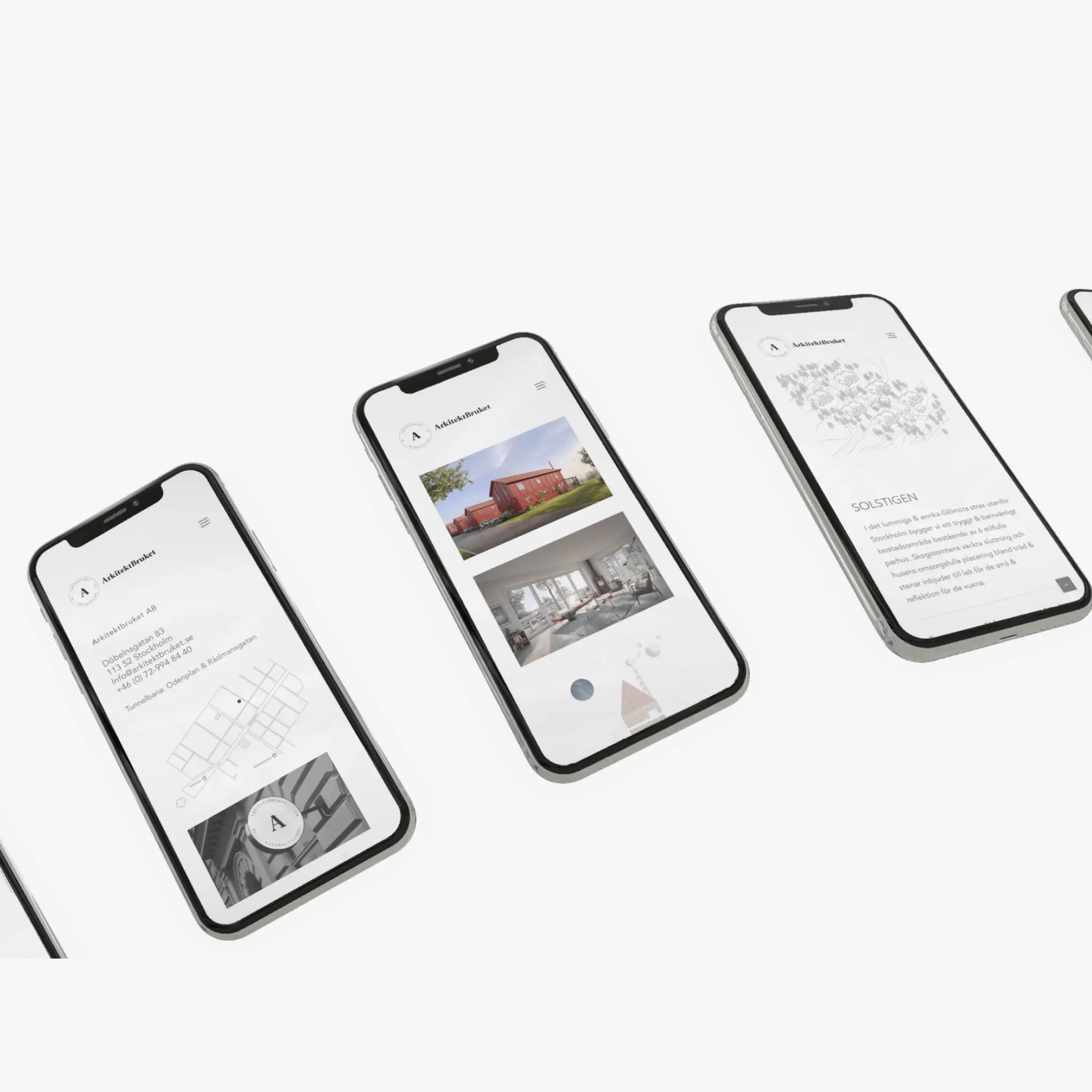 Smartphones showing web design UI elements