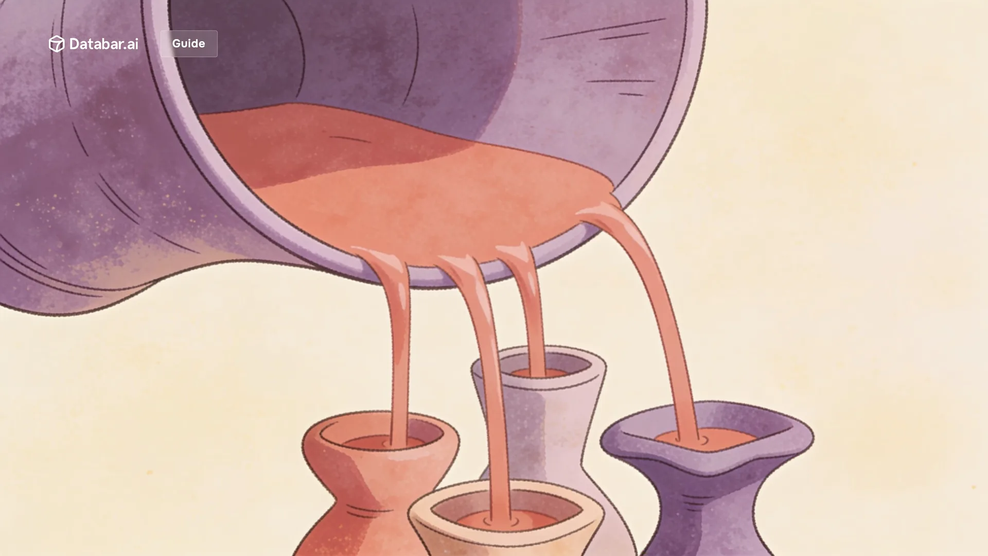 Illustration of one wide funnel feeding several spouts that each fill a different vessel — How to Power Multi-Channel Campaigns With Enriched Data